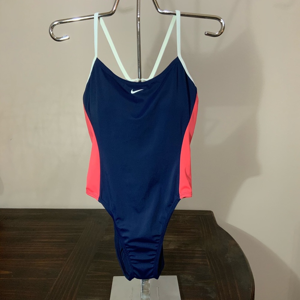 Nike one piece swimsuit navy and coral SZ 12 NWT
